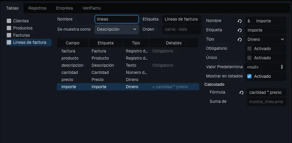 La tabla de líneas.