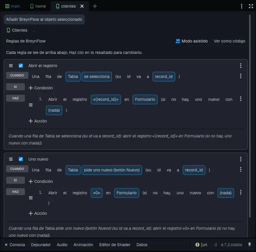 Las reglas de la pantalla de clientes.