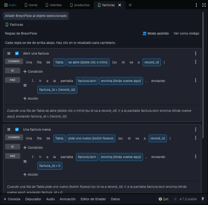 Las reglas de la lista de facturas.