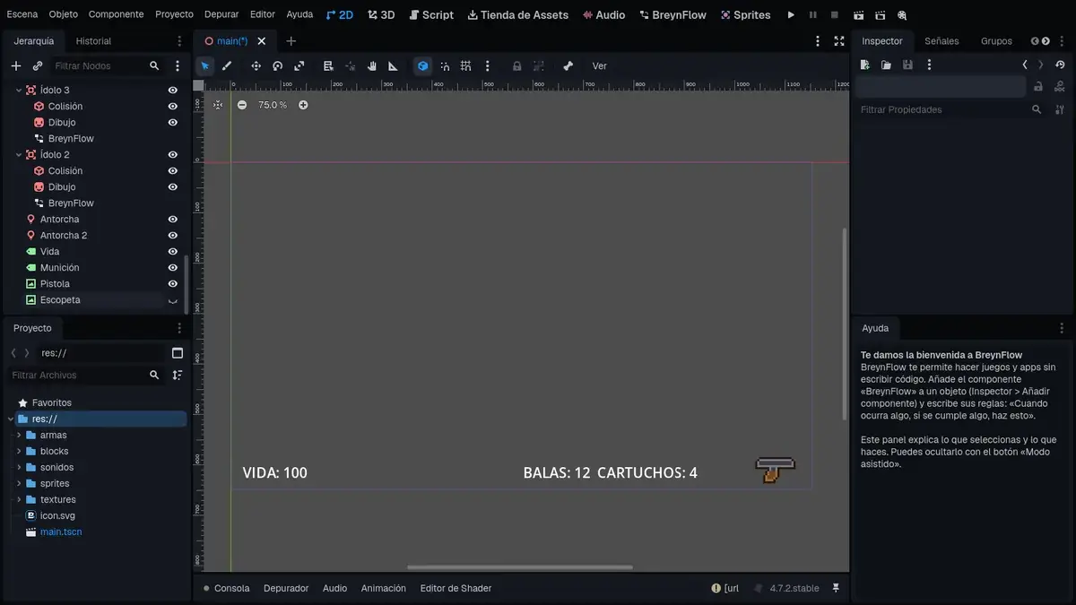 La pantalla, abajo: la vida, la munición y el arma.