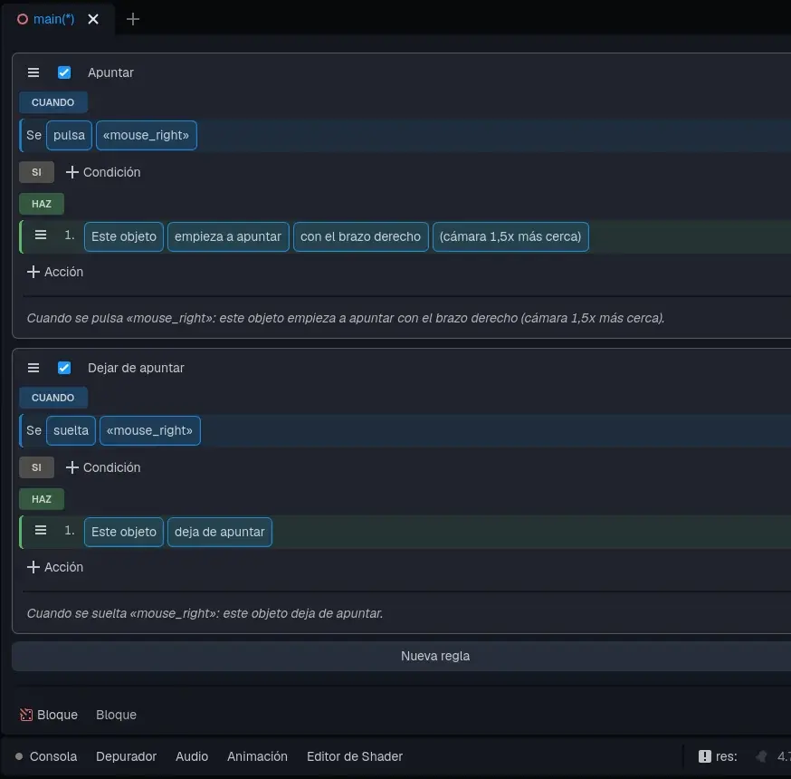 Apuntar mientras se mantiene el botón derecho.