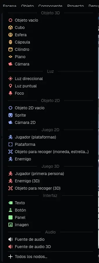 Los objetos para juegos 3D: el jugador, el enemigo y el objeto para recoger.